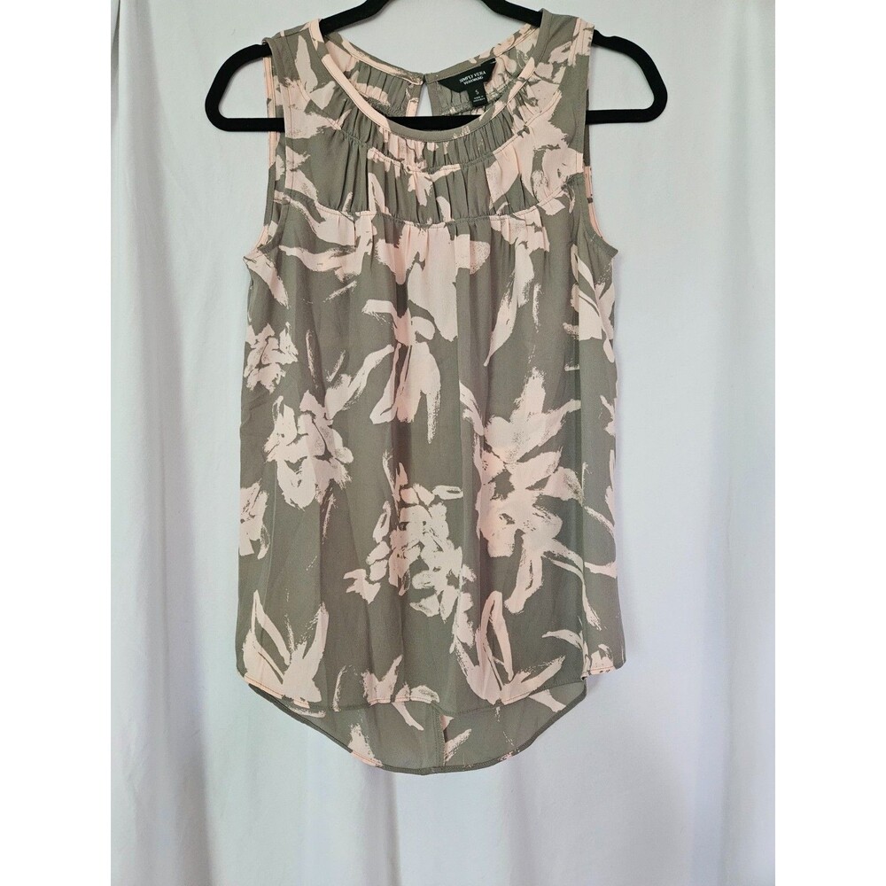 Simply Vera‎ Vera Wang Floral Tank Top Sleeveless Blouse Pink Gray Small